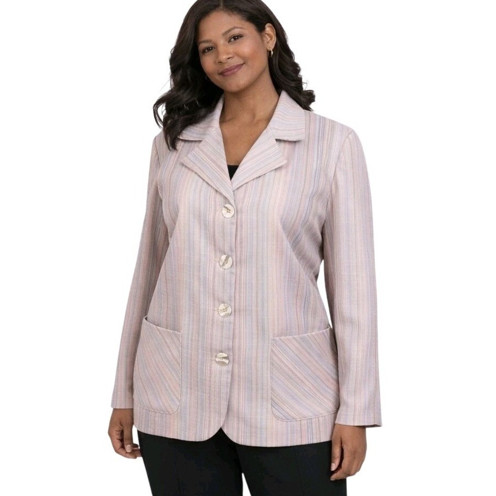 HANDMADE Size Large Pastel Striped Hopsack Single Breasted Lined Blazer Jacket‎